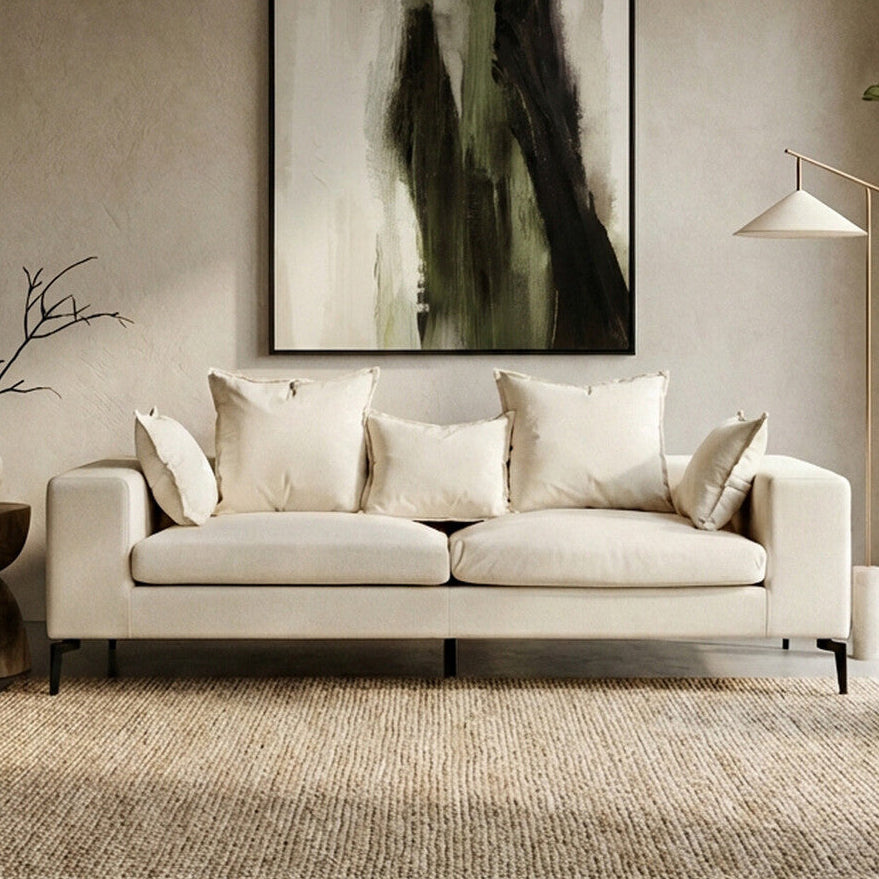 3 Seater Textured Fabric Cream Sofa | Avignon