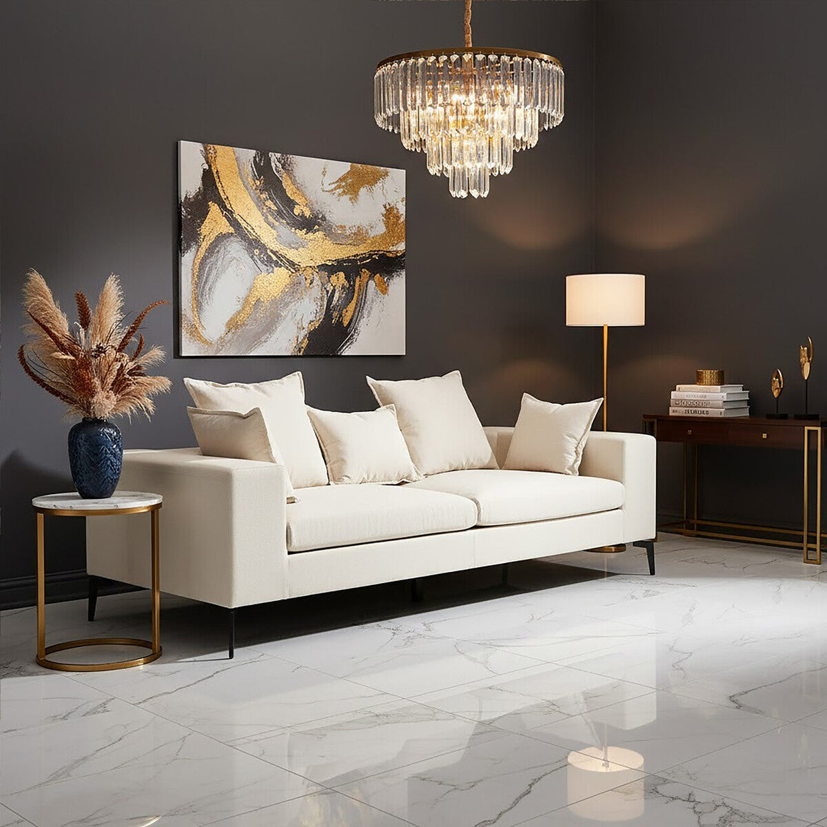 3 Seater Textured Fabric Cream Sofa | Avignon