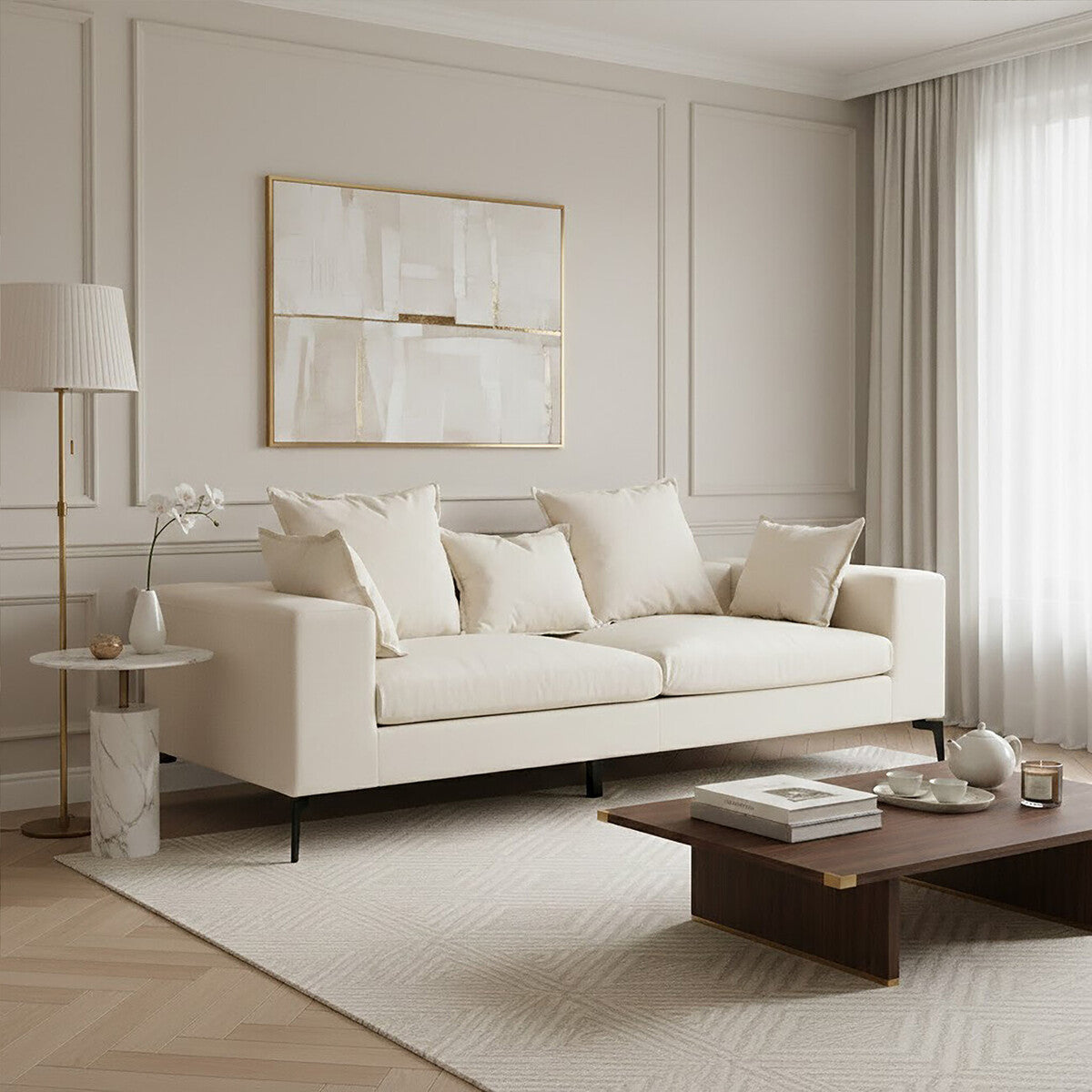 3 Seater Textured Fabric Cream Sofa | Avignon