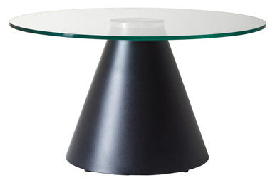Clear Glass Round Top Coffee Table with Black Conical Metal Base | Azalea