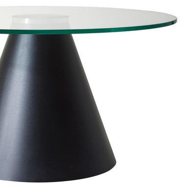 Clear Glass Round Top Coffee Table with Black Conical Metal Base | Azalea