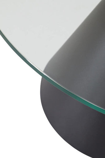 Clear Glass Round Top Coffee Table with Black Conical Metal Base | Azalea