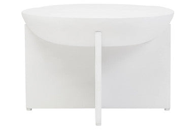 Whitewash Mango Wood Round Coffee Table with Cut-Out Pedestal Base | Walsa