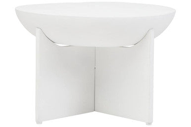 Whitewash Mango Wood Round Coffee Table with Cut-Out Pedestal Base | Walsa