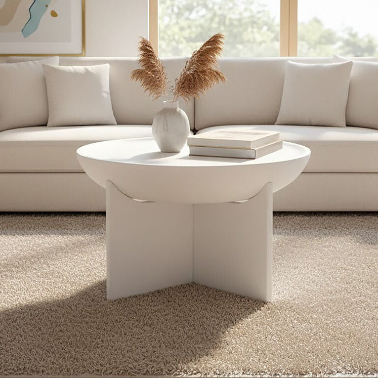 Whitewash Mango Wood Round Coffee Table with Cut-Out Pedestal Base | Walsa