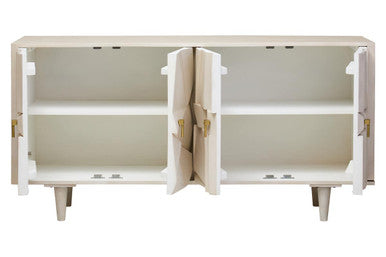 Four Door Whitewash Mango Wood Abstract Sideboard | Sita