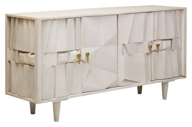 Four Door Whitewash Mango Wood Abstract Sideboard | Sita