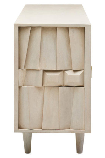 Four Door Whitewash Mango Wood Abstract Sideboard | Sita