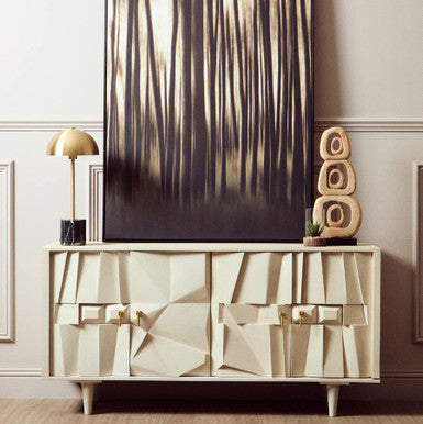 Four Door Whitewash Mango Wood Abstract Sideboard | Sita
