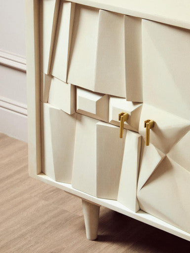 Four Door Whitewash Mango Wood Abstract Sideboard | Sita