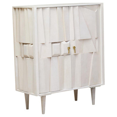 Two Door Whitewash Mango Wood Abstract Cabinet | Sita