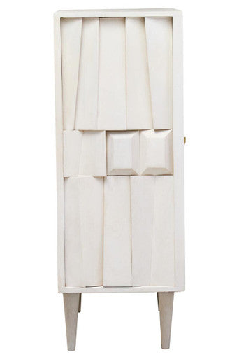 Two Door Whitewash Mango Wood Abstract Cabinet | Sita