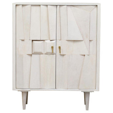 Two Door Whitewash Mango Wood Abstract Cabinet | Sita