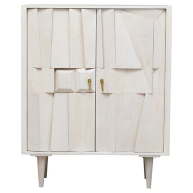 Two Door Whitewash Mango Wood Abstract Cabinet | Sita