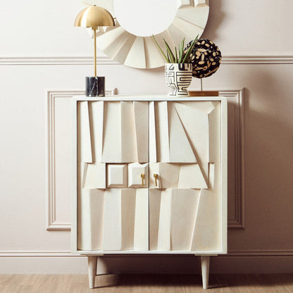 Two Door Whitewash Mango Wood Abstract Cabinet | Sita