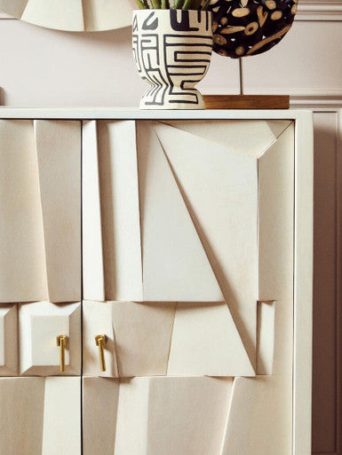 Two Door Whitewash Mango Wood Abstract Cabinet | Sita