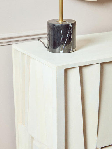 Two Door Whitewash Mango Wood Abstract Cabinet | Sita