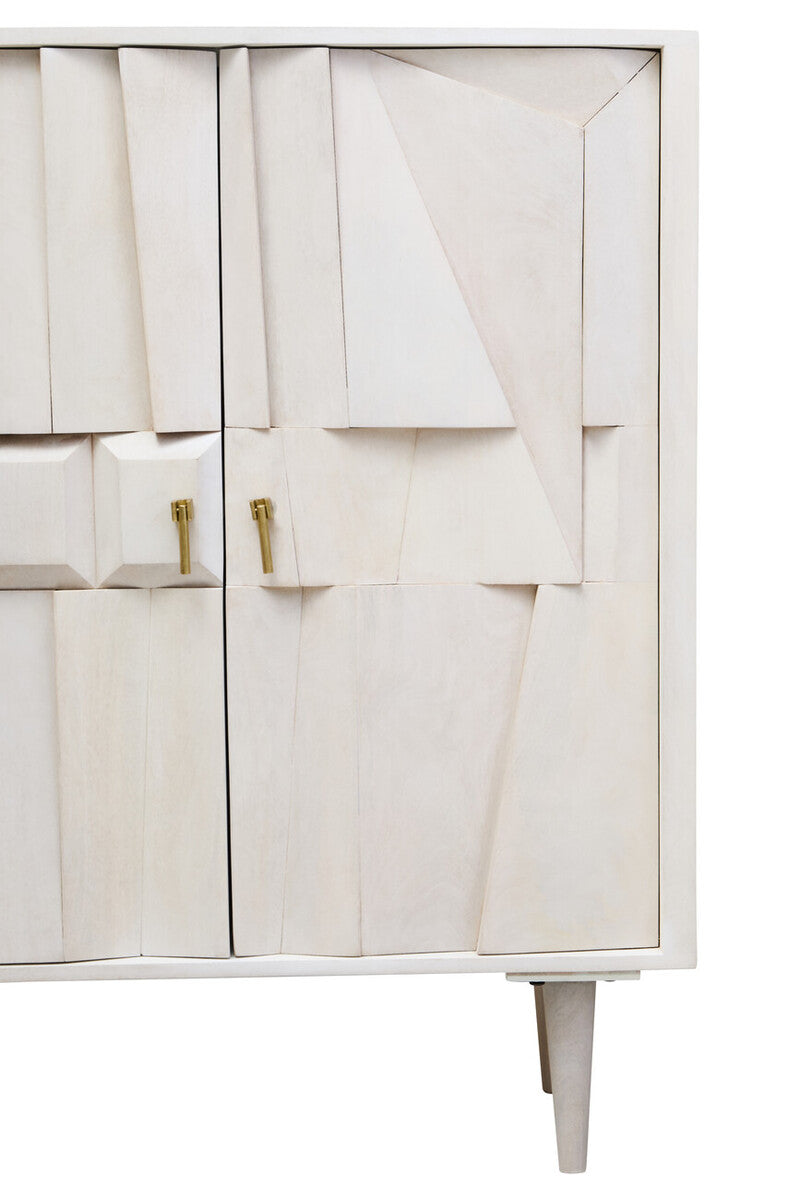 Two Door Whitewash Mango Wood Abstract Cabinet | Sita