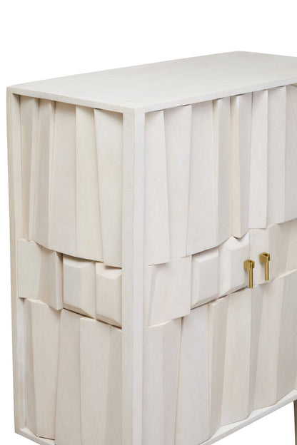 Two Door Whitewash Mango Wood Abstract Cabinet | Sita