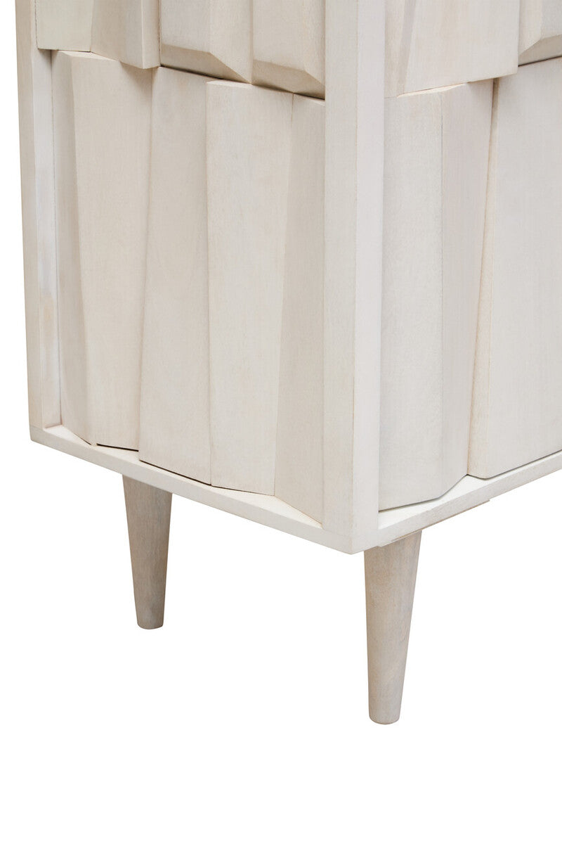 Two Door Whitewash Mango Wood Abstract Cabinet | Sita