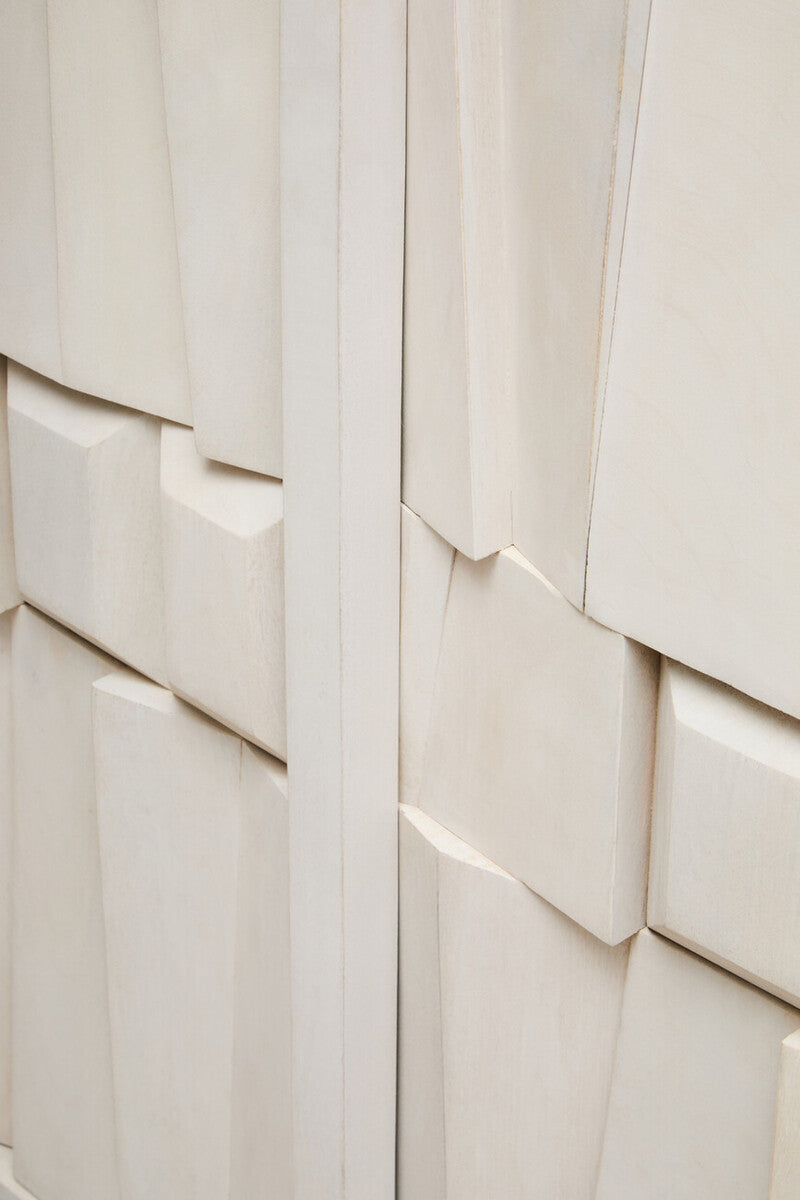 Two Door Whitewash Mango Wood Abstract Cabinet | Sita