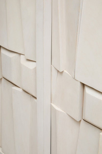 Two Door Whitewash Mango Wood Abstract Cabinet | Sita