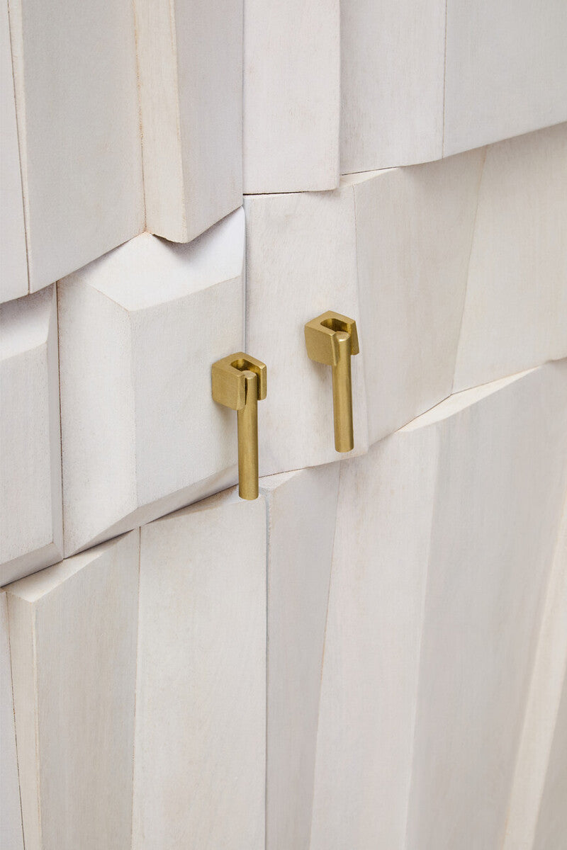Two Door Whitewash Mango Wood Abstract Cabinet | Sita