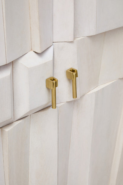 Two Door Whitewash Mango Wood Abstract Cabinet | Sita
