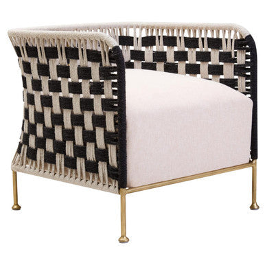 Satna Black and White Jute Chair with Curved Back