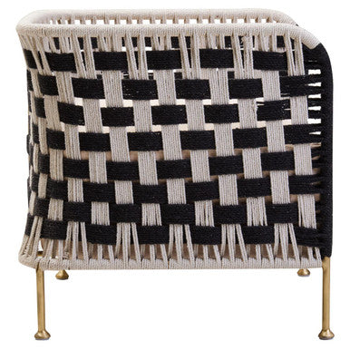 Satna Black and White Jute Chair with Curved Back