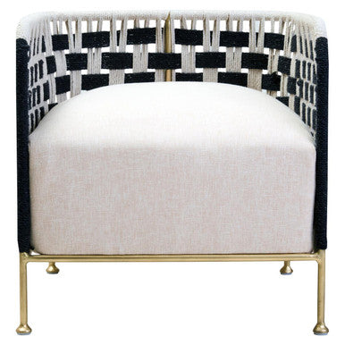 Satna Black and White Jute Chair with Curved Back