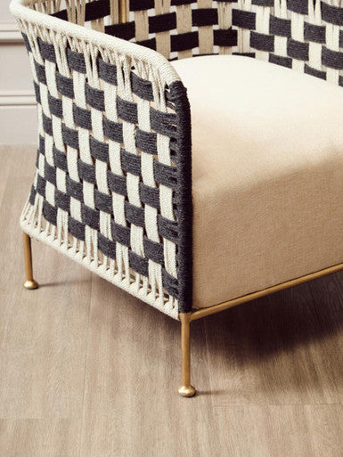 Satna Black and White Jute Chair with Curved Back