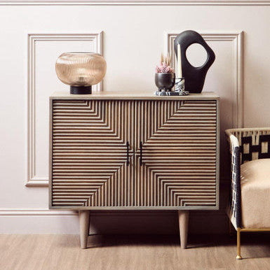 Two Door Greywash Carved Mango Wood Sideboard | Satna