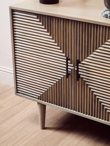 Two Door Greywash Carved Mango Wood Sideboard | Satna