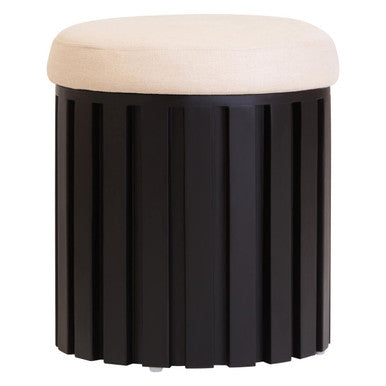 Perdoba Black and Cream Linen Stool with Ridge Base