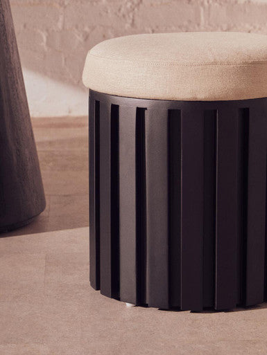 Perdoba Black and Cream Linen Stool with Ridge Base