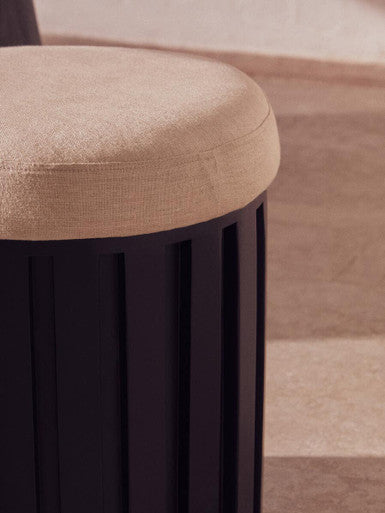 Perdoba Black and Cream Linen Stool with Ridge Base