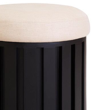Perdoba Black and Cream Linen Stool with Ridge Base