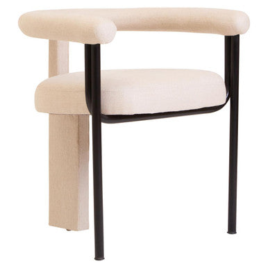 Cream Textured Linen Dining Chair with Black Metal Frame | Perdoba