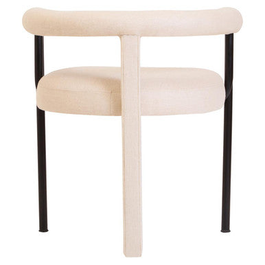 Cream Textured Linen Dining Chair with Black Metal Frame | Perdoba
