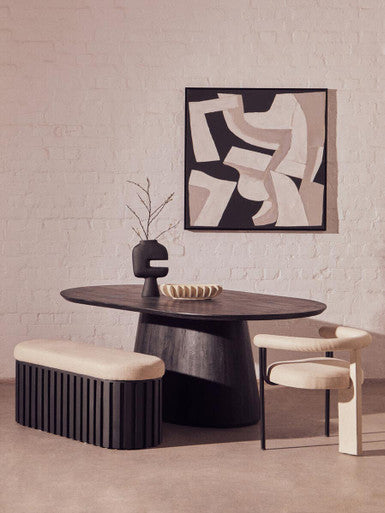 Cream Textured Linen Dining Chair with Black Metal Frame | Perdoba