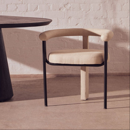 Cream Textured Linen Dining Chair with Black Metal Frame | Perdoba