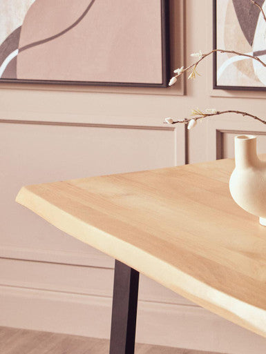 Natural Two-Tone Live Edge Mango Wood Dining Table with Black Metal Legs | Persolo
