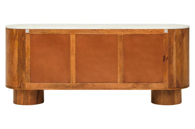 Mango Wood Carved Design Marble Top Three Door Sideboard | Torcino