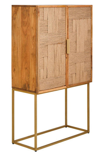 Paper Rope Detail Two Door Mango Wood Cabinet | Teora