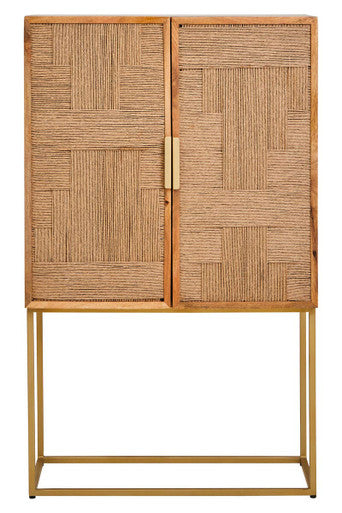 Paper Rope Detail Two Door Mango Wood Cabinet | Teora