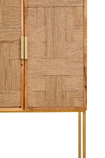 Paper Rope Detail Two Door Mango Wood Cabinet | Teora