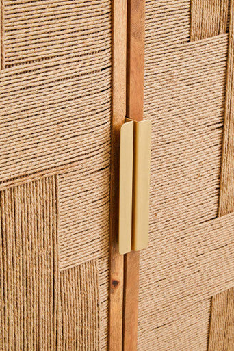 Paper Rope Detail Two Door Mango Wood Cabinet | Teora