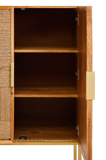 Paper Rope Detail Two Door Mango Wood Cabinet | Teora