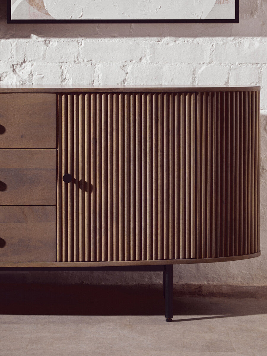 Two Door Three Drawer Grey Mango Wood Sideboard | Torello